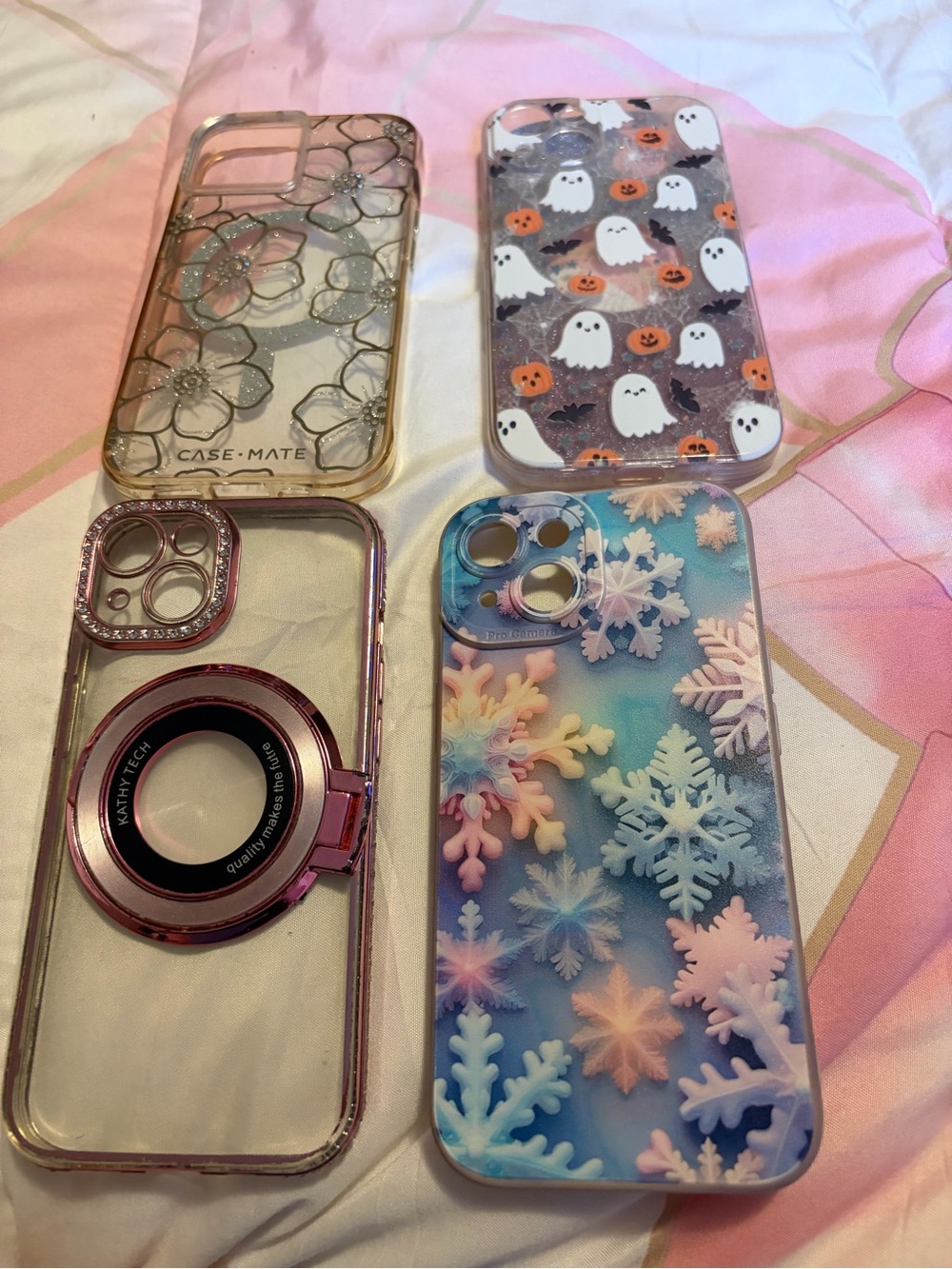 Apple Decorative Phone Case Set — Pink, Blue, Gold & White